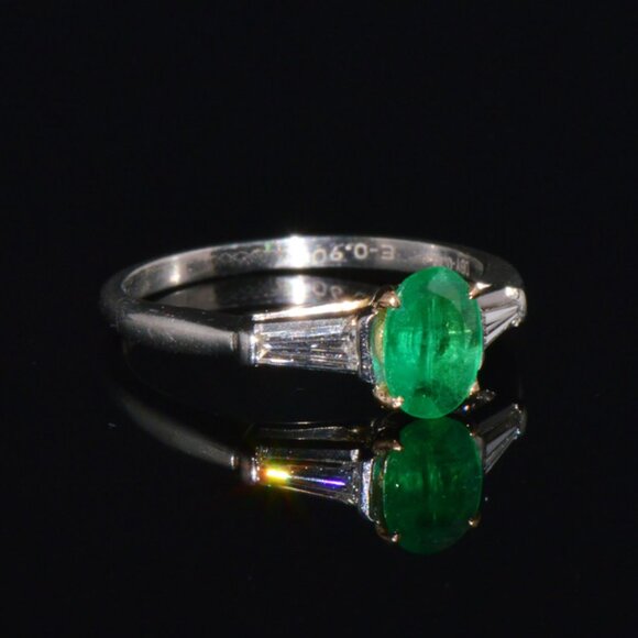 Certified Natural 1.1CTS VS G Diamond Emerald Platinum 18K Gold Three Stone Ring - Picture 1 of 10